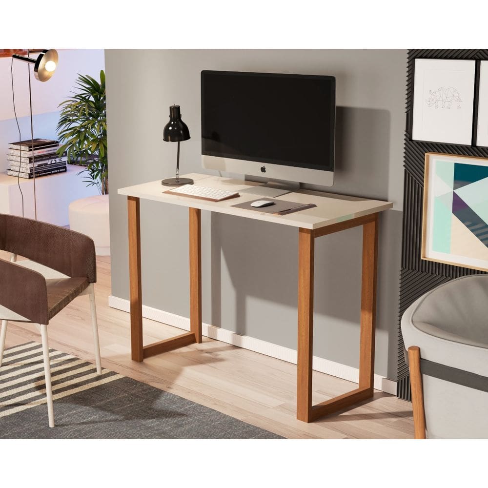 Mesa de Estudo Office 0,76cm - Pés em Madeira Maciça c/ Pintura Anti Umidade - Tampo 15mm c/ fita de borda - Off