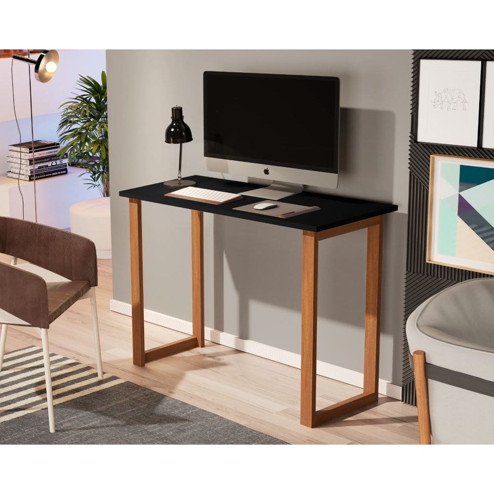 Mesa de Estudo Office 0,76cm - Pés em Madeira Maciça c/ Pintura Anti Umidade - Tampo 15mm c/ fita de borda - Preto