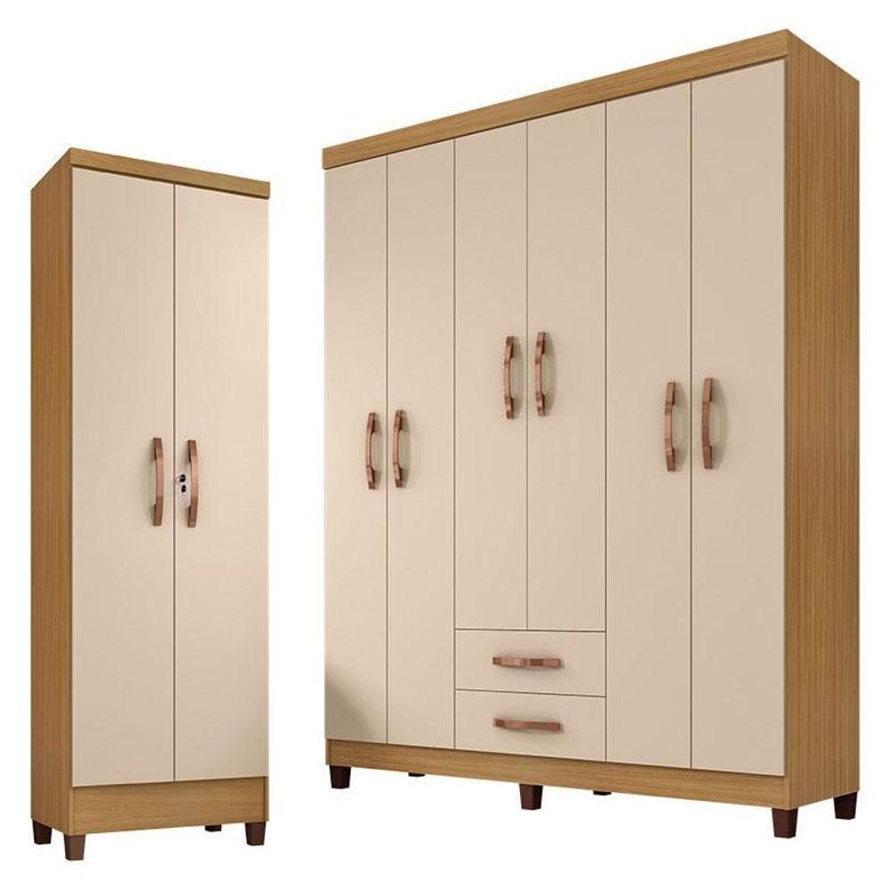 Guarda Roupa Casal Modena 6 Portas E Armário Multiuso Egito Carvalho Americano Off White - Incorplac