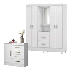 Cômoda Montevidéu E Guarda Roupa Casal Lord Branco Flex - Demóbile