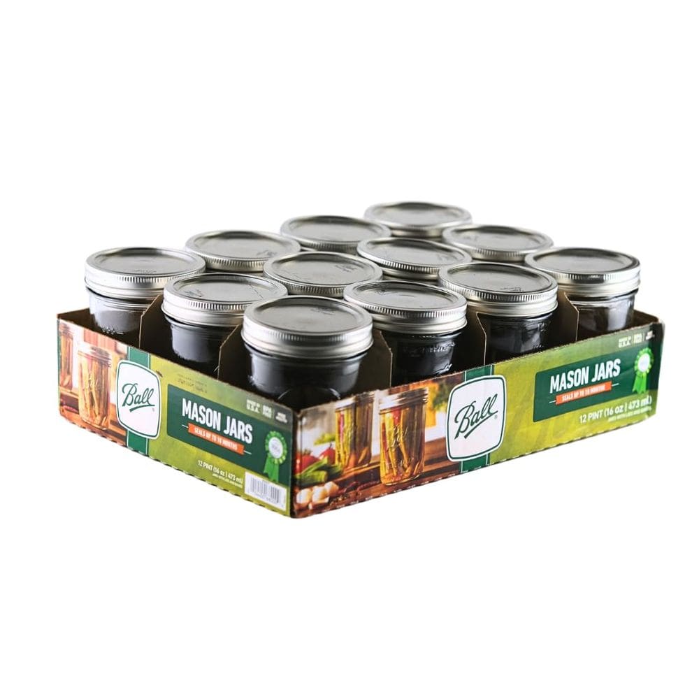 Bola de frasco de vidro de 473 ml de boca larga com tampa e faixas, pacote com 12
