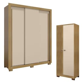 Guarda Roupa Nevoa Flex 3 Portas E Armário Multiuso Versátile Com Chave Carvalho Americano Off White - Incorplac