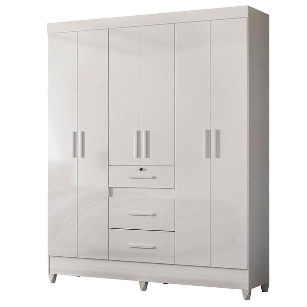 Guarda Roupa Casal Itatiba 6 Portas Branco Brilho - Moval