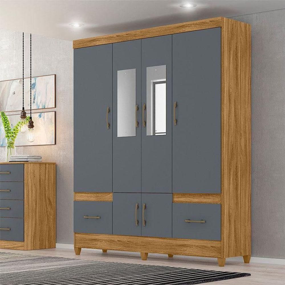 Guarda Roupa Casal Ambiente Ms912 6 Portas Freijó Cinza Com Espelho - Moval