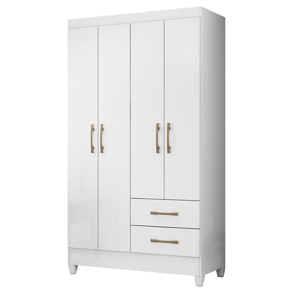 Guarda Roupa Solteiro Chile 4 Portas Branco Brilho - Moval