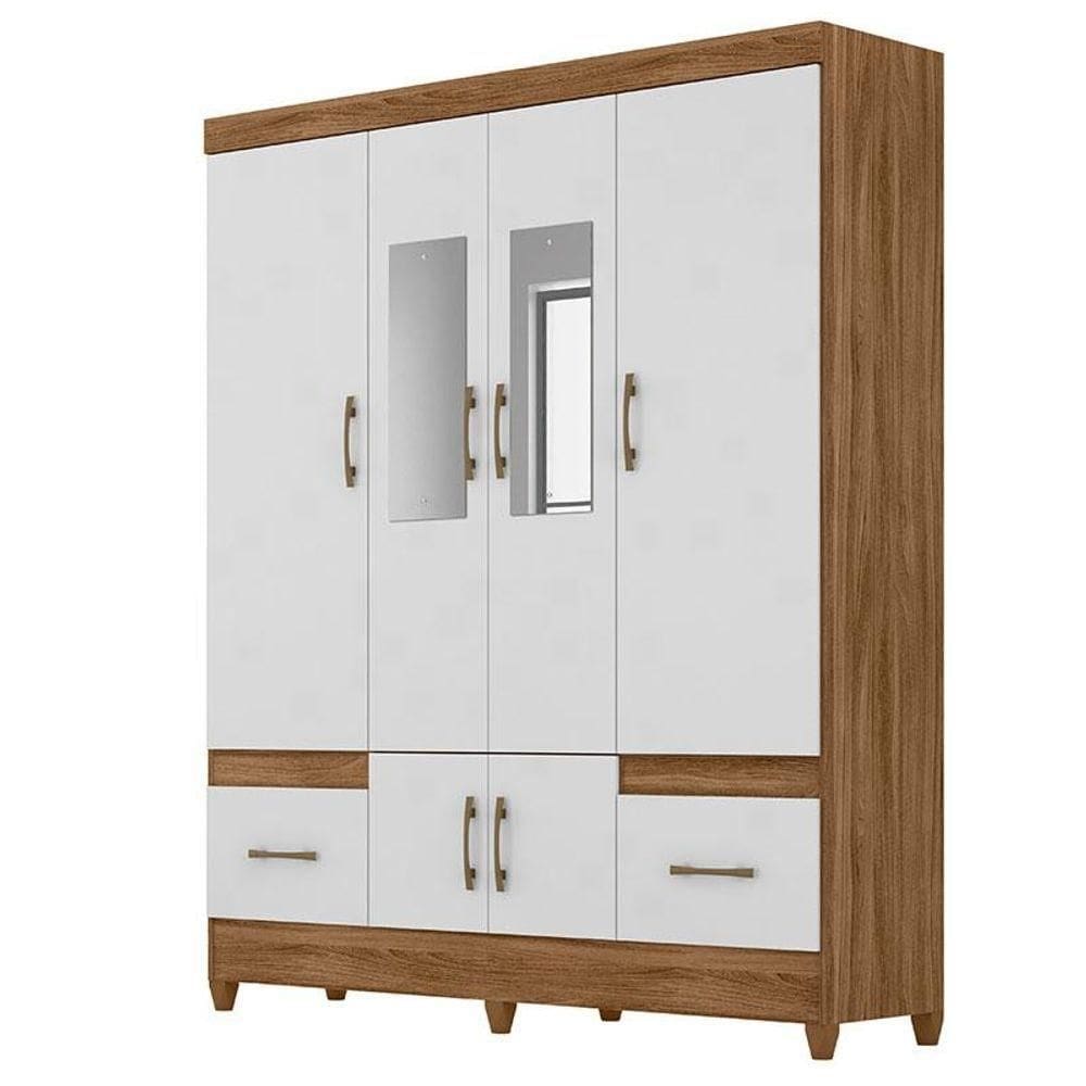 Guarda Roupa Casal Ms912 6 Portas Naturale Branco Com Espelho - Moval