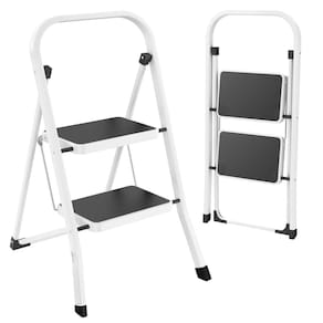 Escada de degrau HBtower, banqueta dobrável, capacidade de 150 kg, branca