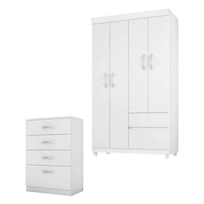 Cômoda Astral E Guarda Roupa Solteiro Lótus Branco Flex - Demóbile