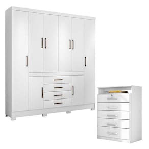 Cômoda Triunfo E Guarda Roupa Casal New Realce Branco - Demóbile