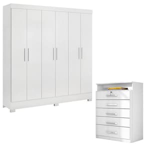Cômoda Triunfo E Guarda Roupa Casal Prático Branco - Demóbile