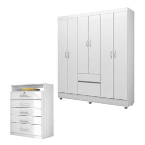 Cômoda Triunfo E Guarda Roupa Casal Flash 2 Branco Flex - Demóbile