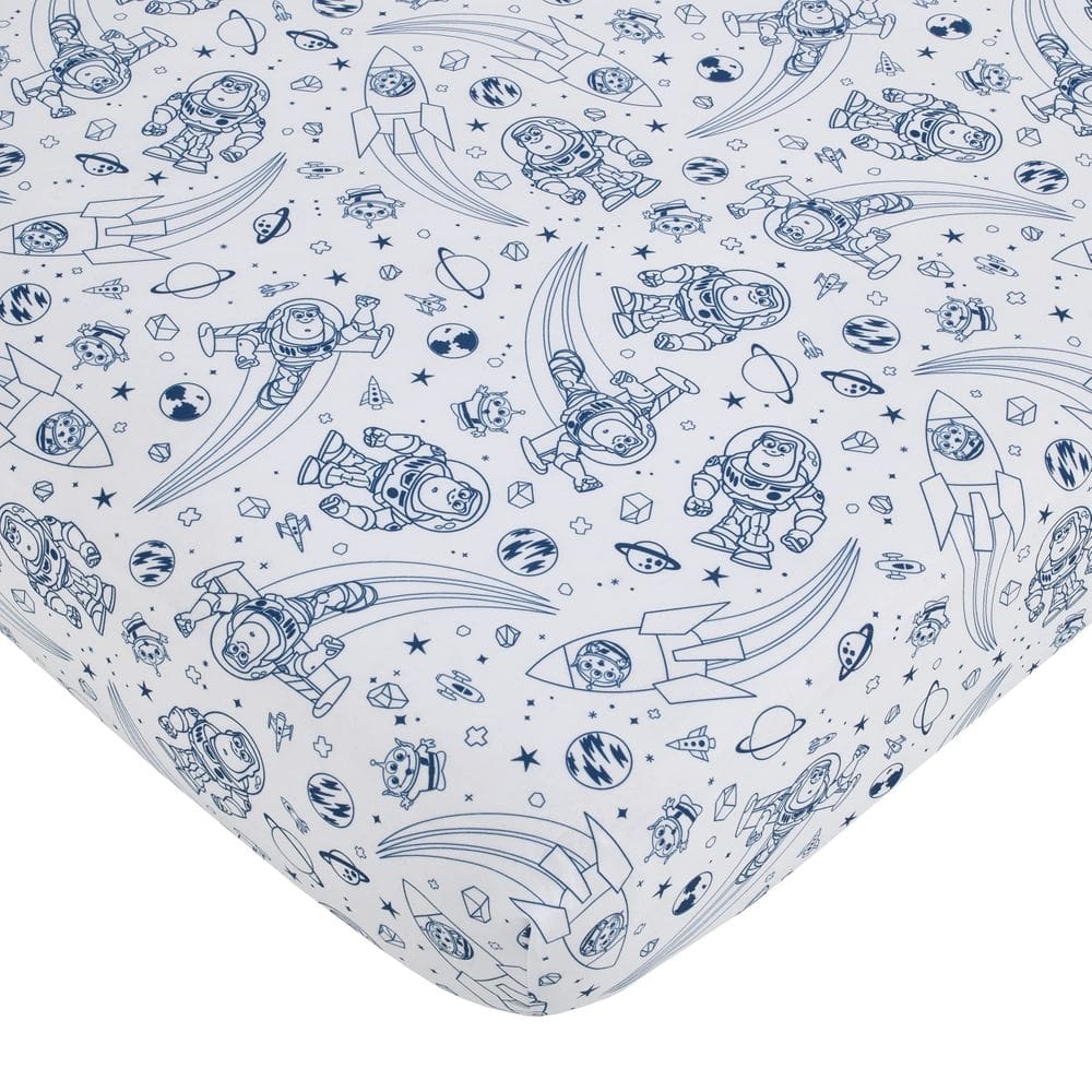 Lençol de berço Disney Toy Story Outta This World azul e branco