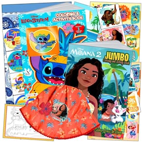 Pacote Disney Moana e Stitch com livro de colorir, adesivos e muito mais