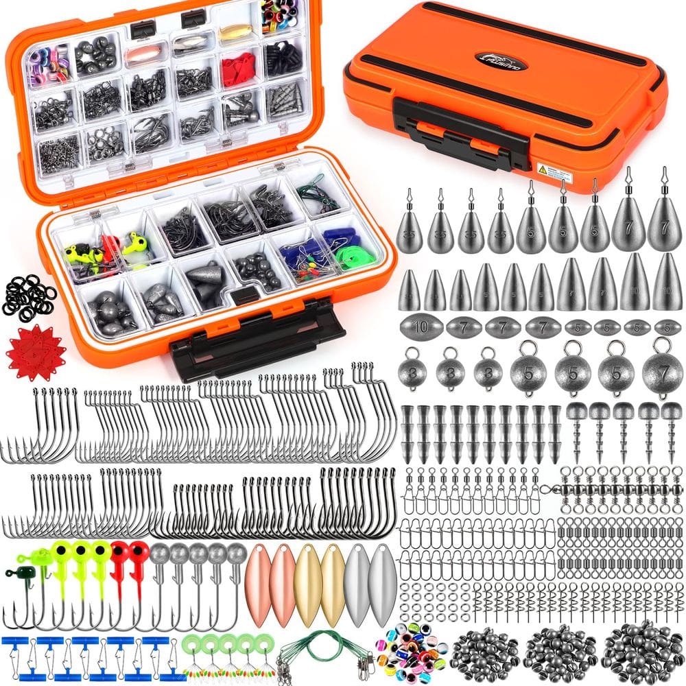 Kit de acessórios de equipamento de pesca PLUSINNO 449 unidades com caixa de equipamento
