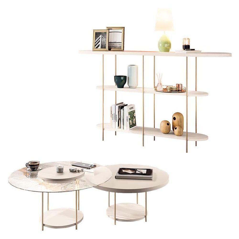 Aparador Infinity E Kit Mesa De Centro Sky Off White - Hb Móveis