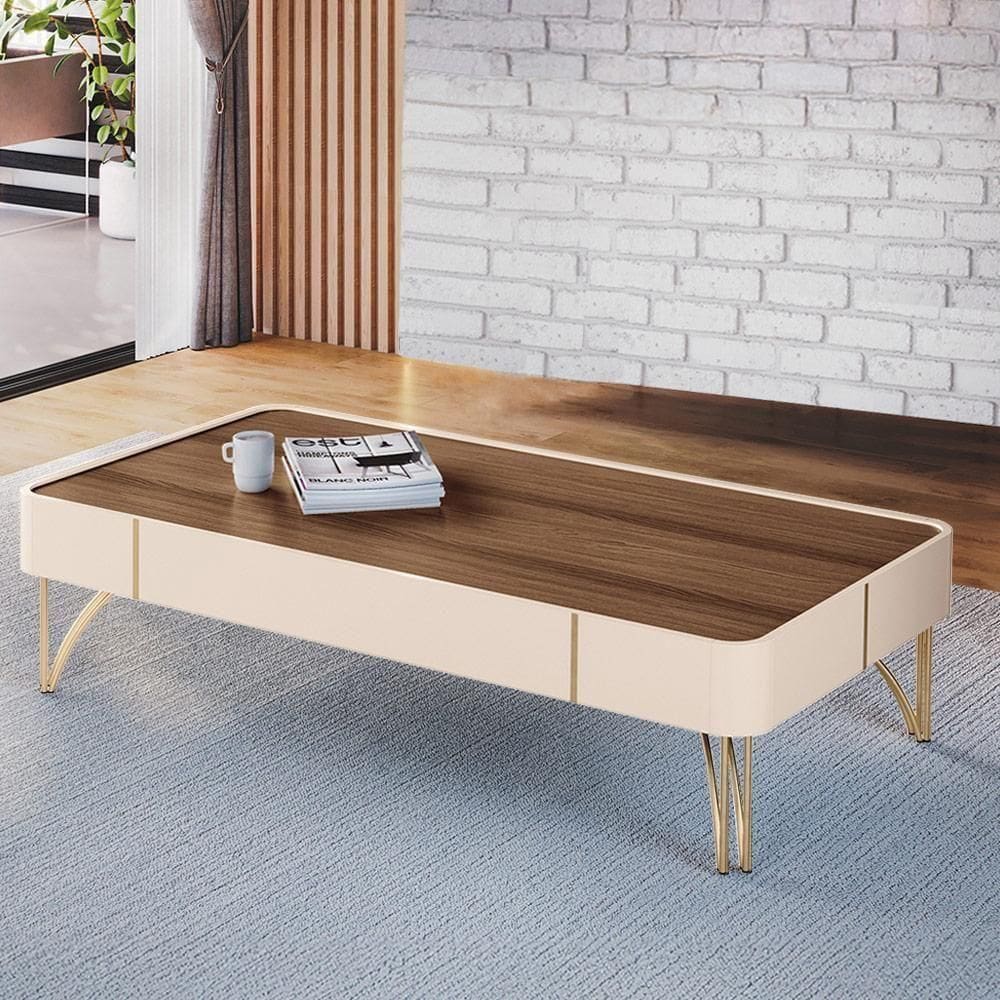 Mesa De Centro Decorativa Rennes Pés De Aço Mdp/mdf Off White/castanho G26 - Gran Belo