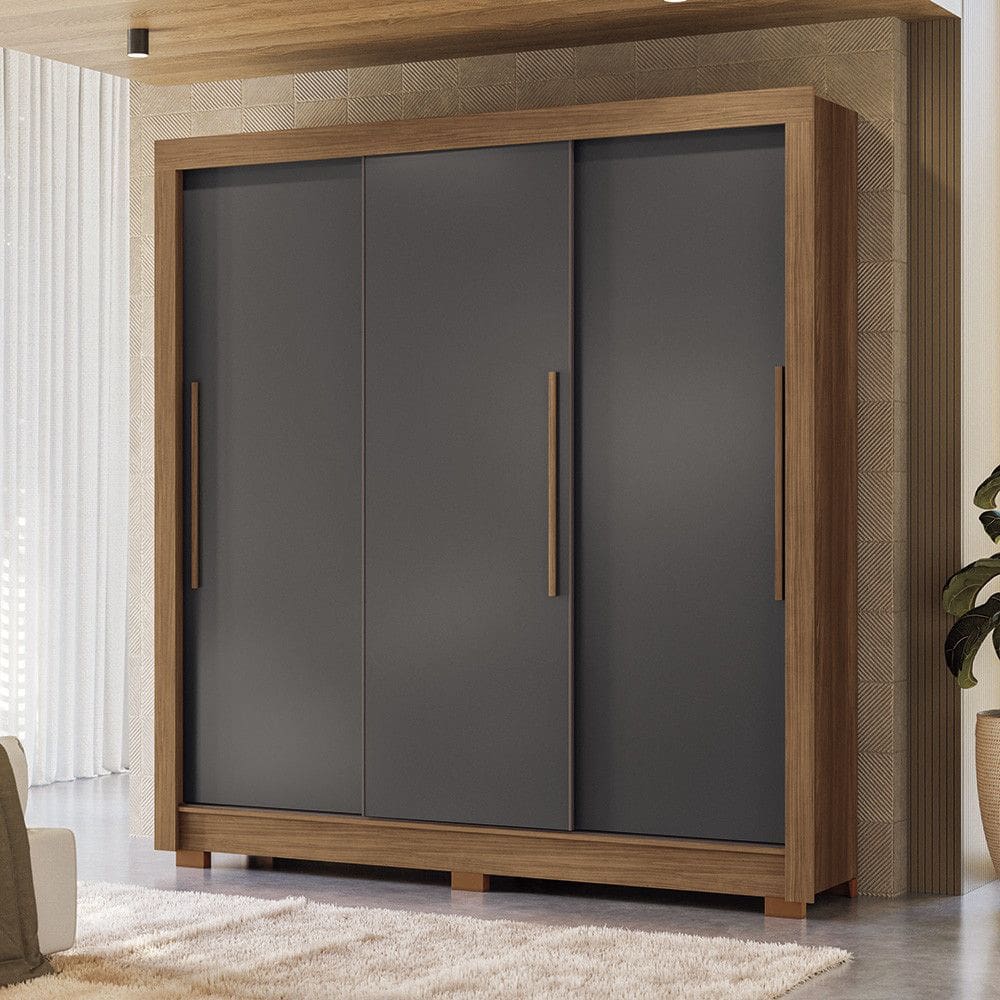 Guarda-Roupa Casal 204cm 3 Portas de Correr 9 Gavetas Arnaut Estilo MM
