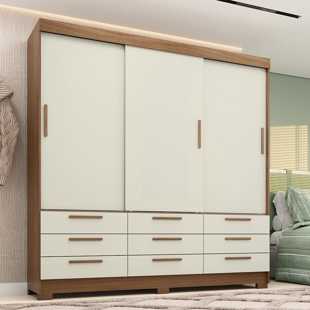 Guarda-Roupa Casal 194,40 3 Portas de Correr 9 Gavetas Dante Estilo MM