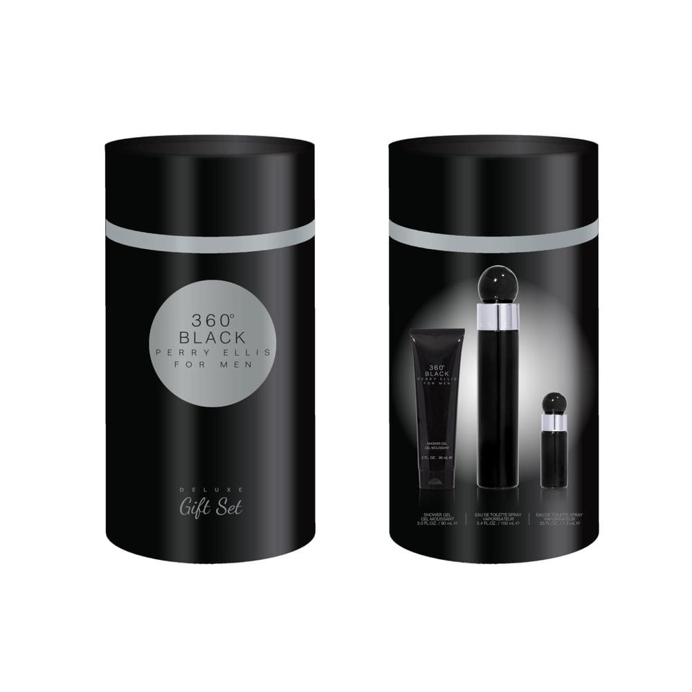 Perfume Perry Ellis 360 Black para homens, 100 ml, conjunto de presente de 3 peças