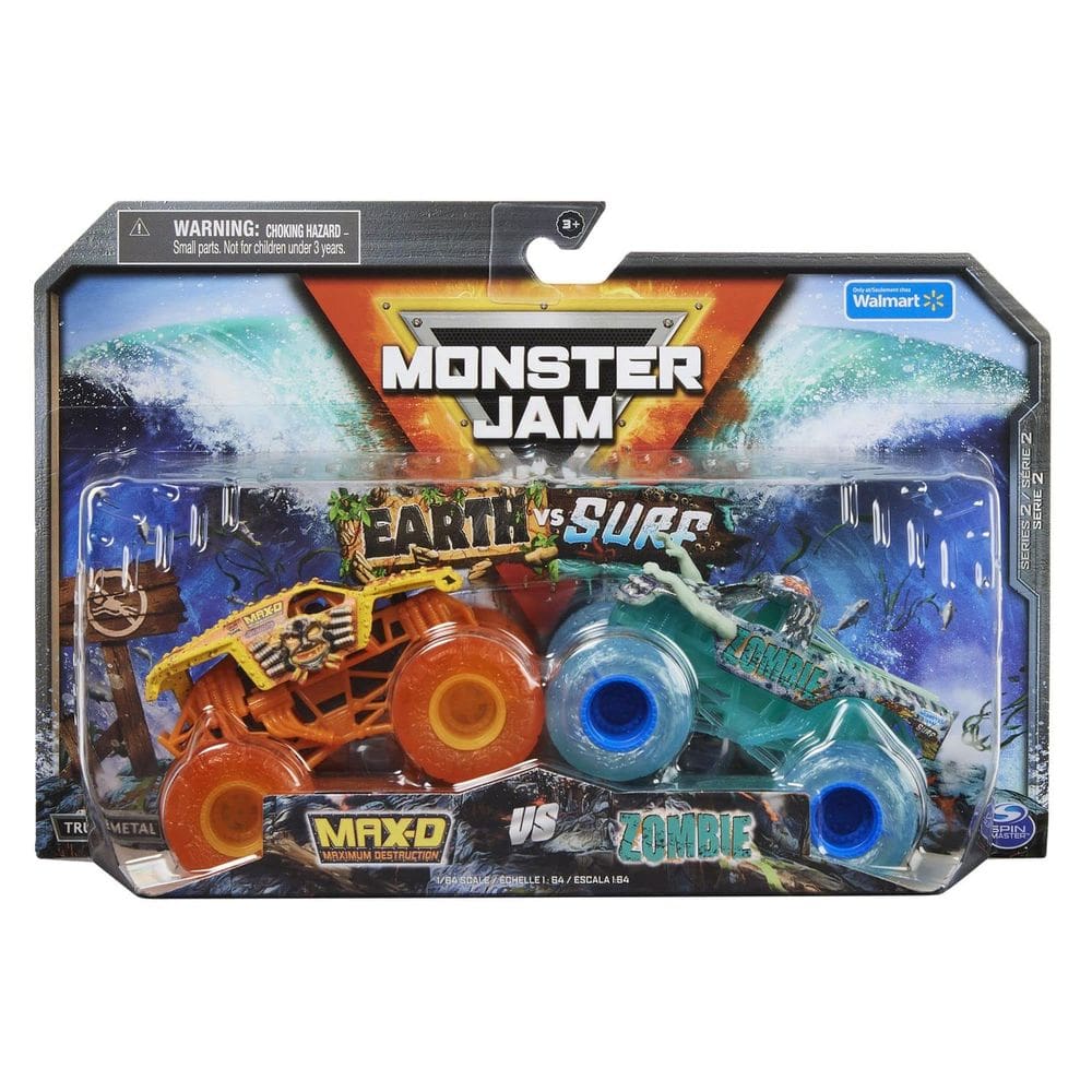Toy Monster Jam Earth vs Surf [Max D e Zombie] em escala 1:64