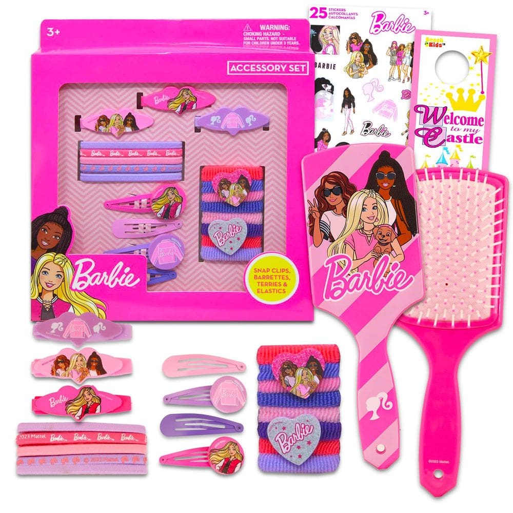 Conjunto de acessórios de cabelo Barbie para meninas com escova e mais de 20 itens