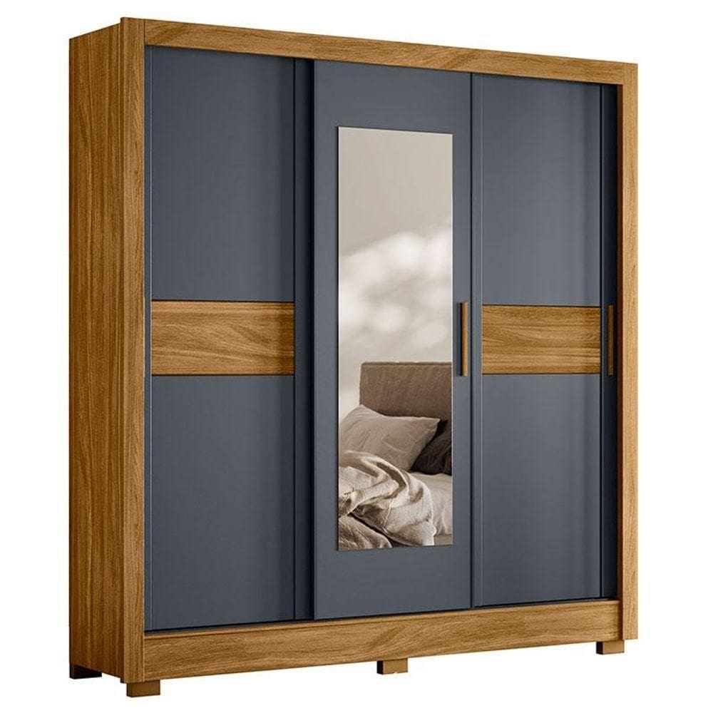 Guarda Roupa Casal Bahamas 3 Portas Freijó Cinza Com Espelho - Moval