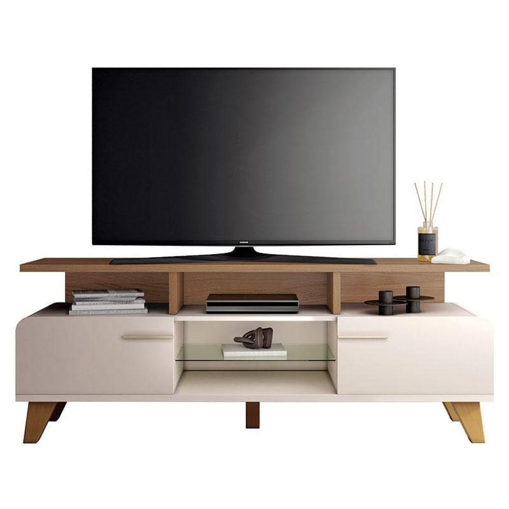 Rack Bancada Para Sala Essenza Off White Castanho - Hb Móveis