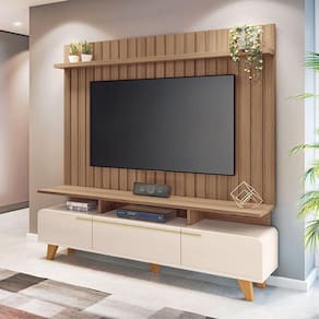 Rack Bancada Essenza E Painel Link Off White Castanho - Hb Móveis