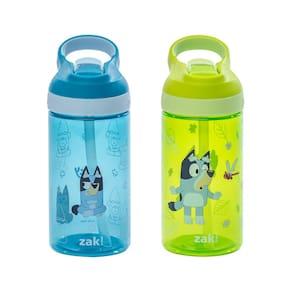 Garrafa de água Zak Designs Bluey Atlantic 473 ml para crianças, pacote com 2 unidades