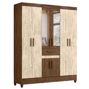 Guarda Roupa Casal Portugal 8 Portas Castanho Wood Avelã Wood Com Espelho - Moval