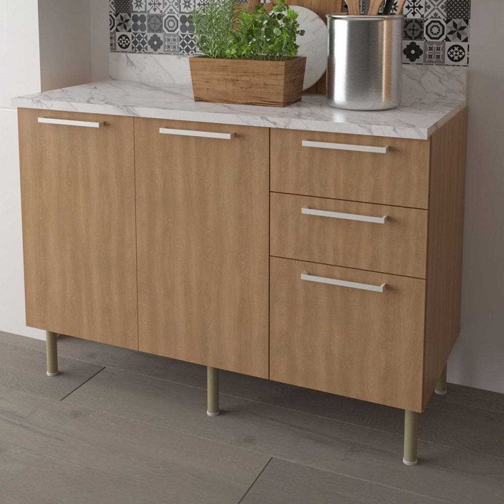 Balcão de Cozinha 120 Cm 2 Portas 3 Gavetas com Divisor de Talheres Cz3100 Freijó - Tecno Mobili