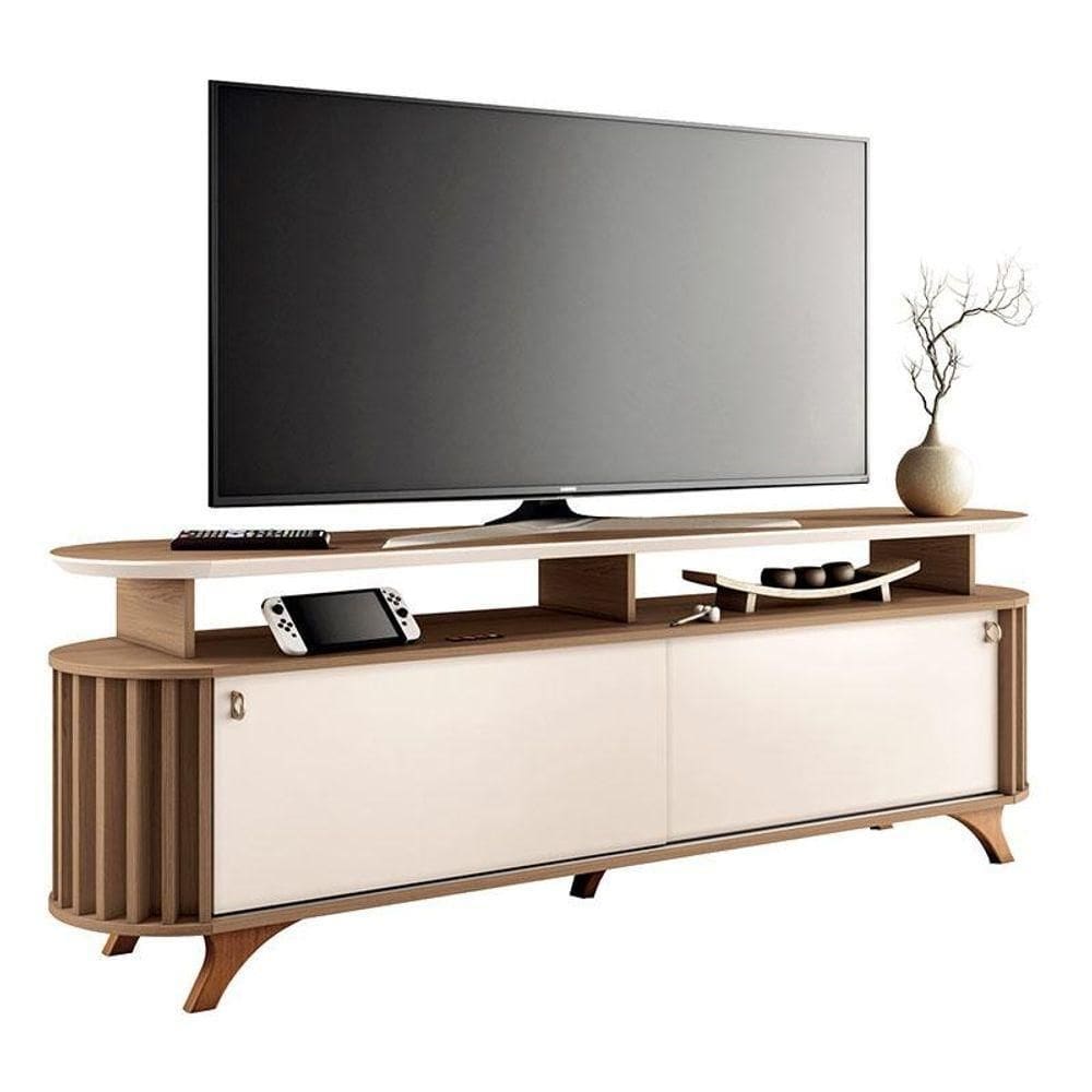 Rack Bancada Para Sala Alba Castanho Off White - Hb Móveis