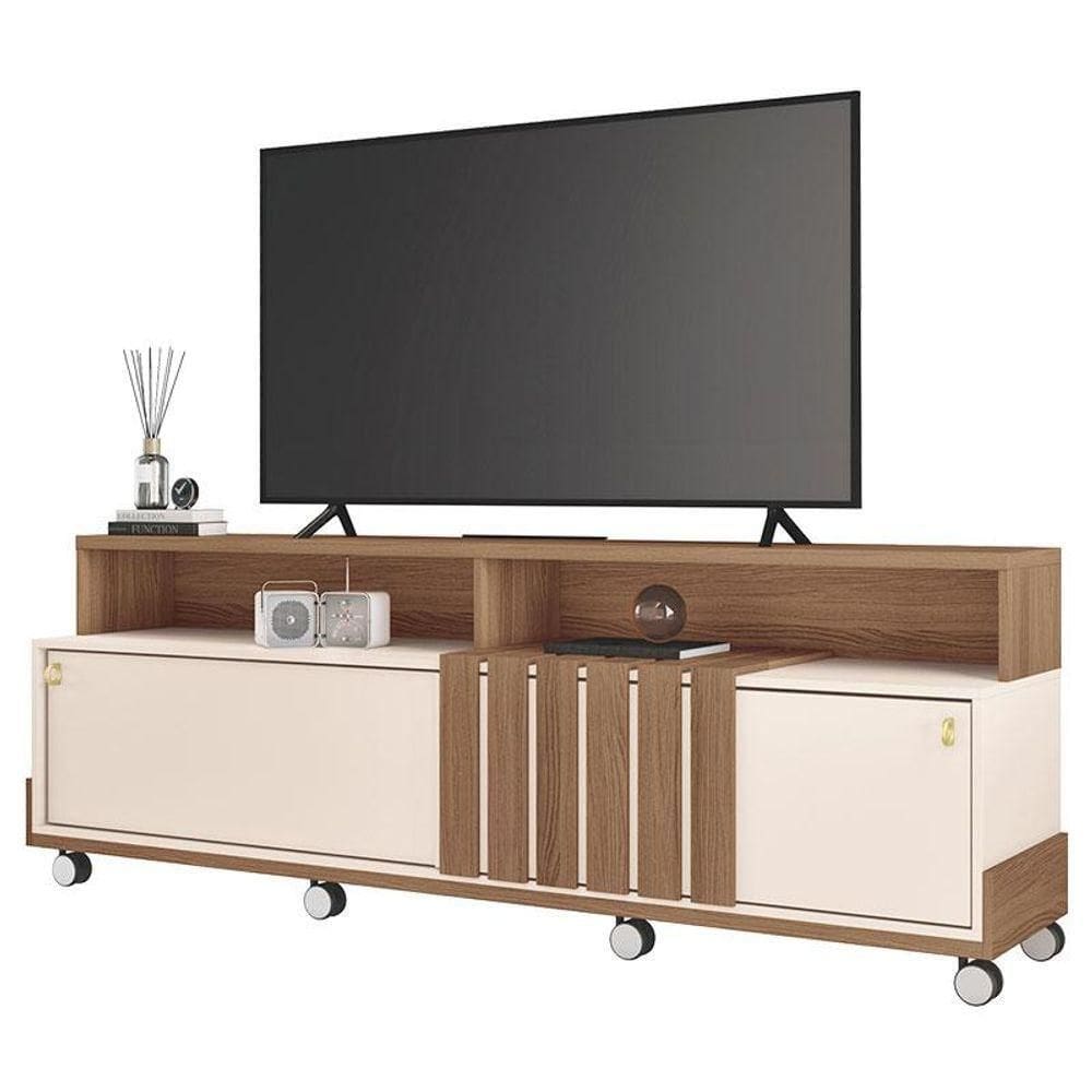 Rack Bancada Para Sala Graci Castanho Off White - Hb Móveis