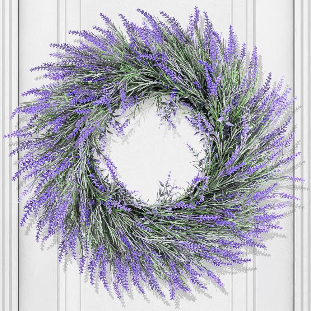 Coroa de lavanda artificial HUZIYAHAN 60cm para porta frontal