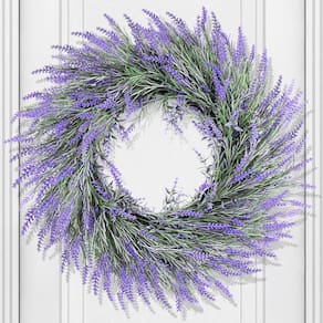 Coroa de lavanda artificial HUZIYAHAN 60cm para porta frontal