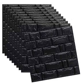 Papel De Parede 3d Tijolinho Preto – Placa Autoadesiva 77x70cm Em Espuma, Revestimento Decorativo!