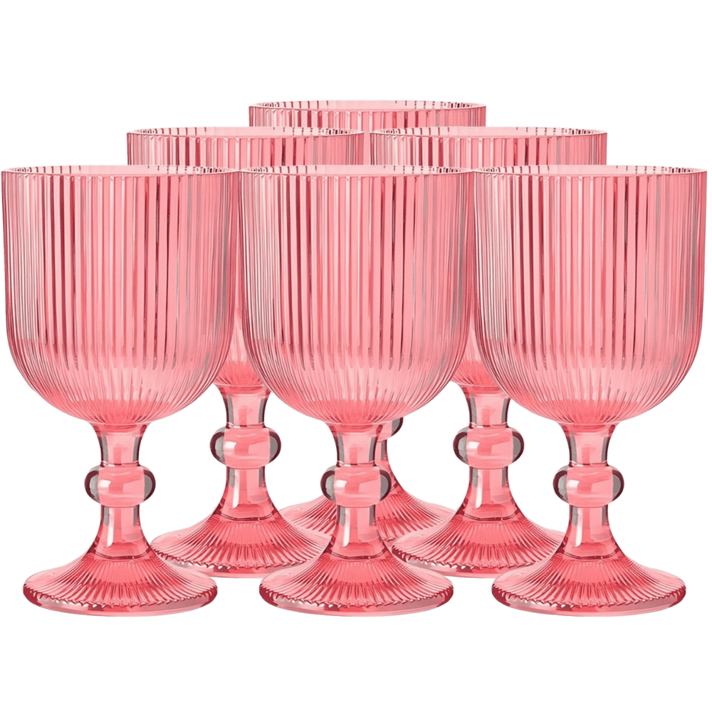 Jogo com 6 Taças Versalhes de Vidro Rosa de Agua ou Suco 390ml