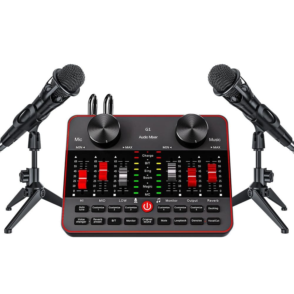 Pacote de microfone de podcast Mixer de áudio Tenlamp G1 com 2 microfones