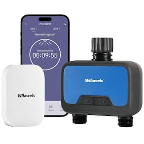 Temporizador de aspersão WiFi WILAWELS de 2 zonas com alcance de RF de 300 m, 2 tomadas