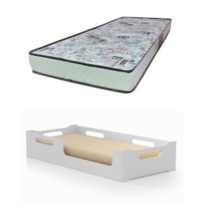 Cama Cecíla Solteiro Montessoriana 100%MDF + Colchão Solterio 188x88 Cm -D23 Gazin - Branca