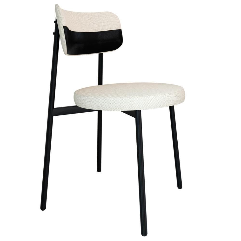 Cadeira De Jantar Estofada Fixa Nyka M25 Linho Palha/preto - Mpozenato