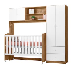 Quarto de Bebê Completo Conjugado Ternura com Berço Amore Nature/branco - Peternella Móveis