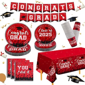 Artigos de festa NatNarr Graduation 2025 Red para 25 pessoas