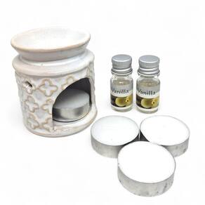 Kit Turíbulo Branco com Velas e Essências de Baunilha Paz