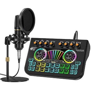 Pacote de microfone de podcast Tenlamp X3 Audio Mixer com trocador de voz