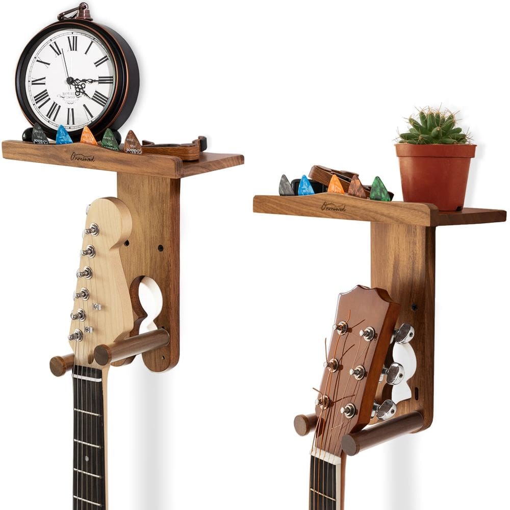 Suporte de madeira Onmiwod para guitarra, pacote com 2 unidades, prateleira e palheta