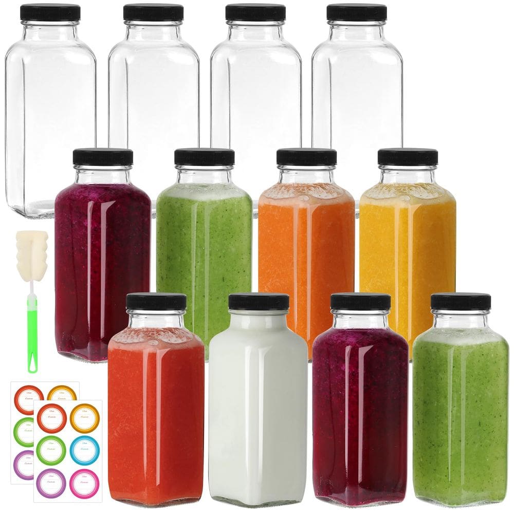 Frascos de suco de vidro CAKKVDE 350ml com tampas, pacote com 12 unidades