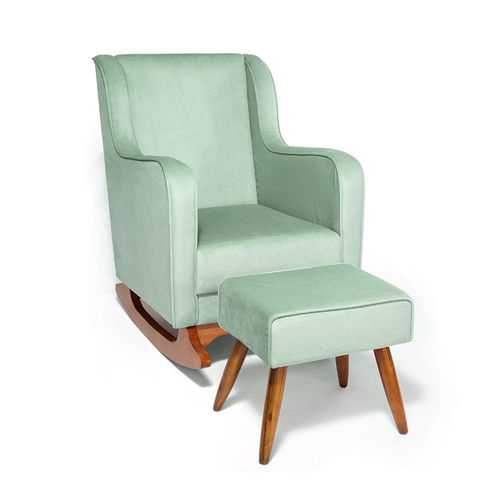 Cadeira Poltrona de Amamentação e Balanço C/ Puff Veludo Verde - Lahome Decor (Disponibilidade: Disponível em 7 dias