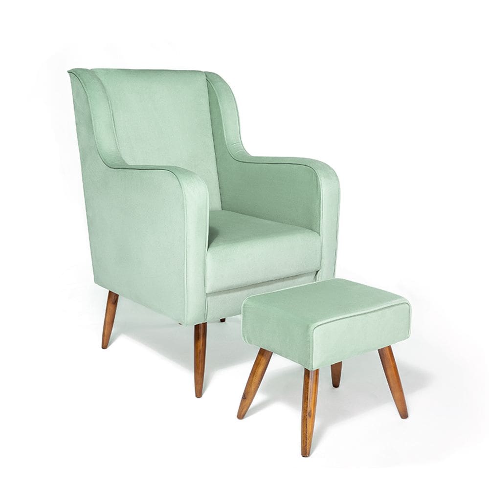 Poltrona de Amamentação C/ Puff Pés Palito Veludo Verde - Lahome Decor (Disponibilidade: Disponível em 7 dias úteis)