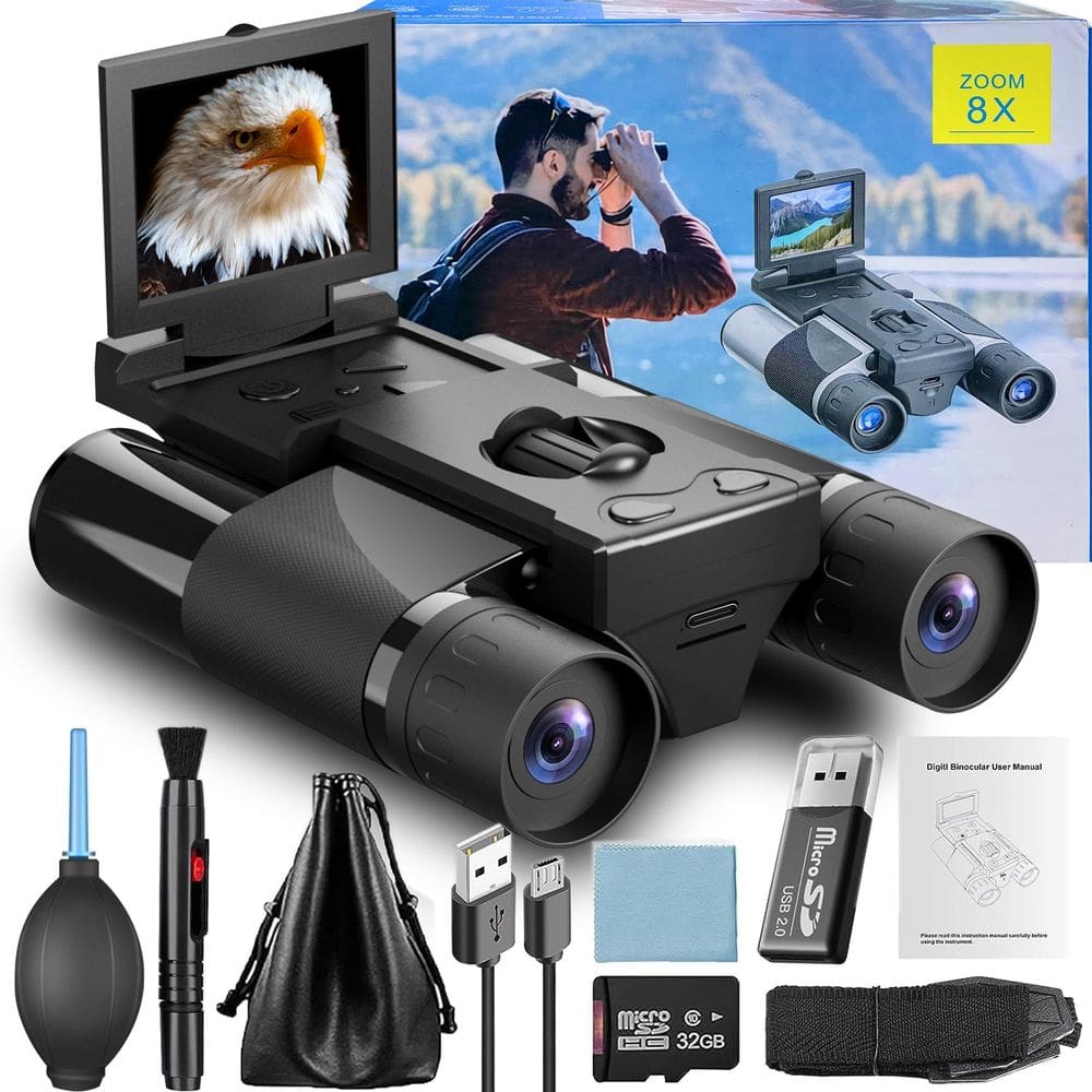 Câmera externa de binóculos, zoom 10x, vídeo HD de 40 MP, preto